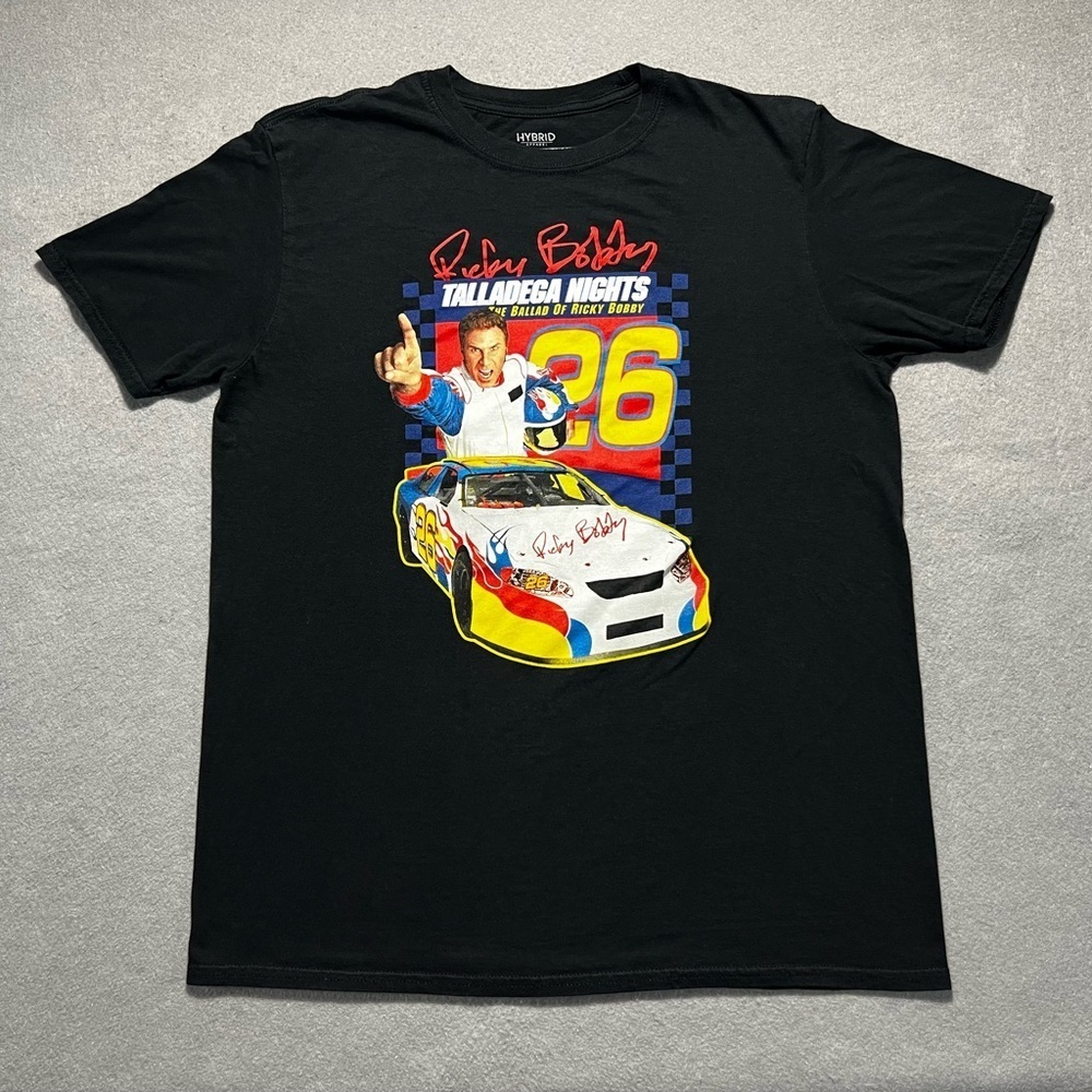 Talladega Nights Ricky Bobby T-Shirt Men’s Large Black Hybrid Apparel NASCAR